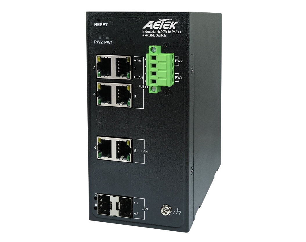 Industrial 4-Port 90W bt PoE + 2-Port SFP + 2-Port RJ45 Gigabit Switch w/ 12~56V DC Input