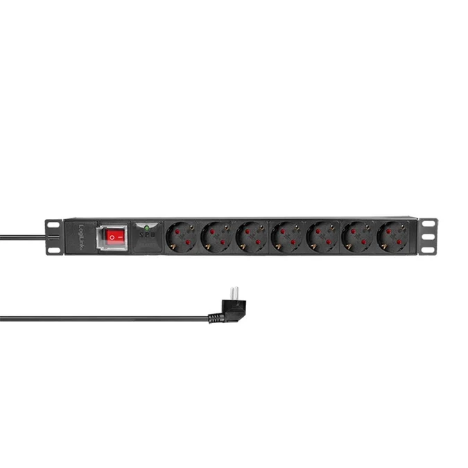 19" power strip, 7 sockets, with switch and surge protection