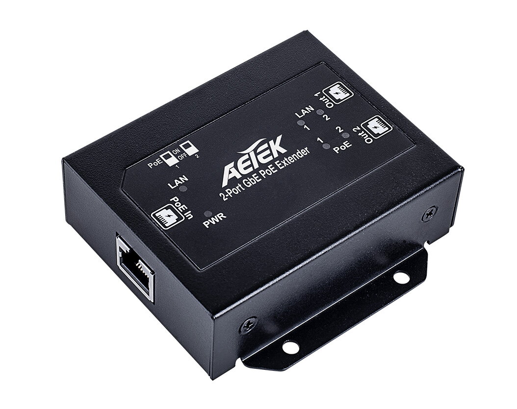 Indoor 1-Port 802.3bt PoE++ to 2-Port 802.3af/at/bt PoE++ Extender
