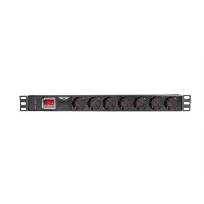 19" power strip, 7 sockets, with switch and surge protection