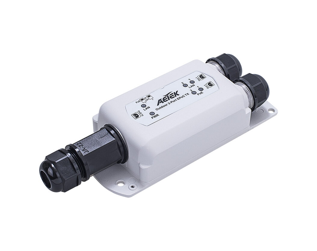 1-port 802.3bt PoE++ to 2-port 802.3at/bt PoE++ Extender
