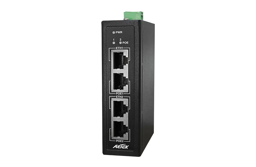 Industrial 2-Port Gigabit PoE+ Injector, 12-48V DC Input