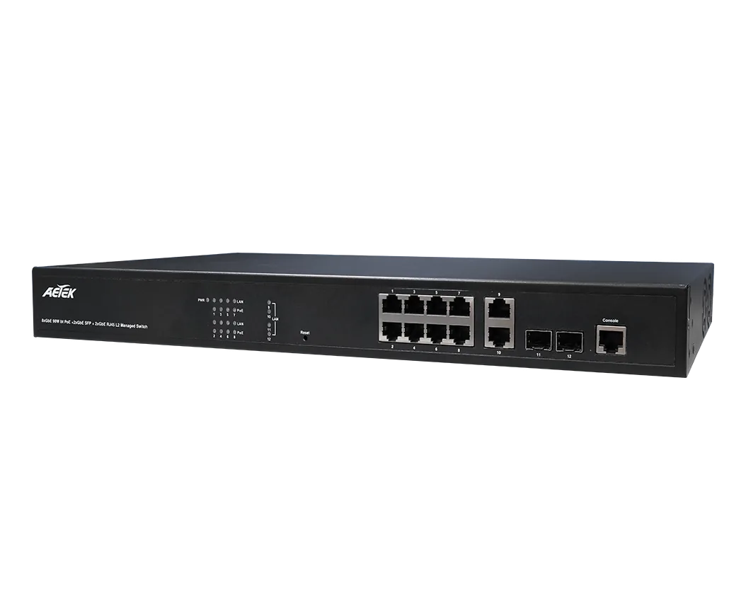 802.3bt PoE Switche, 8 x GbE 802.3bt PoE + 2 x GbE RJ45 + 2 x GbE SFP Switche, 720W power budget