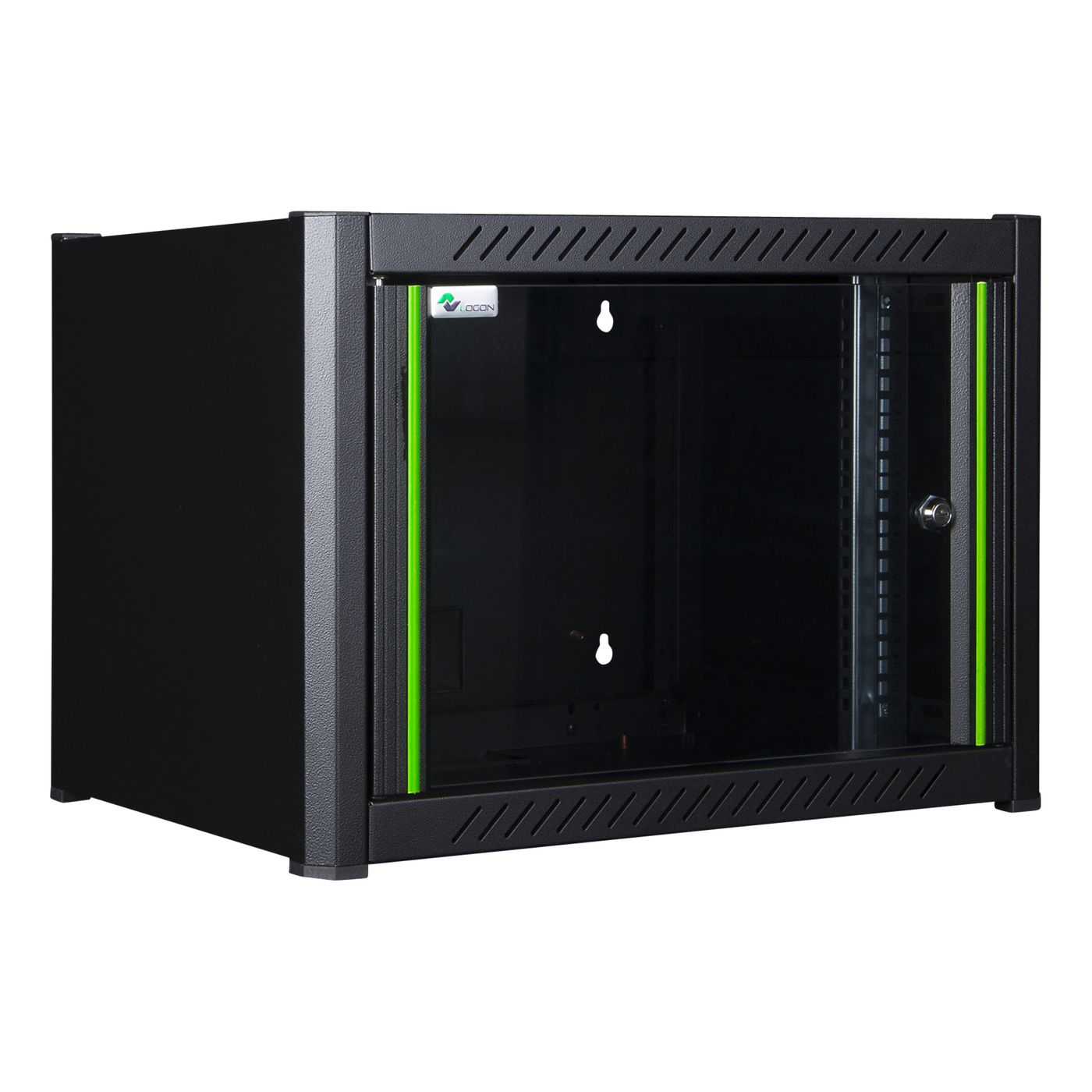 19" Wandschrank, 6 HE, Glastür, schwarz