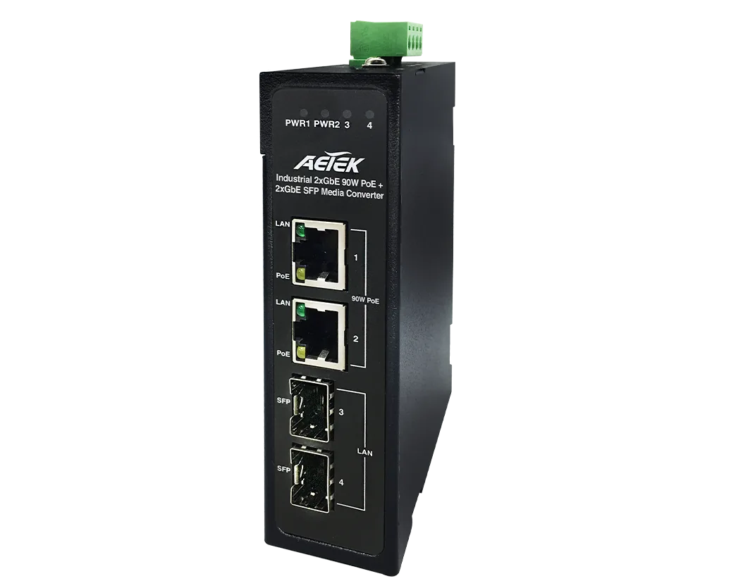 Industrial Gigabit 90W bt PoE Media Converter