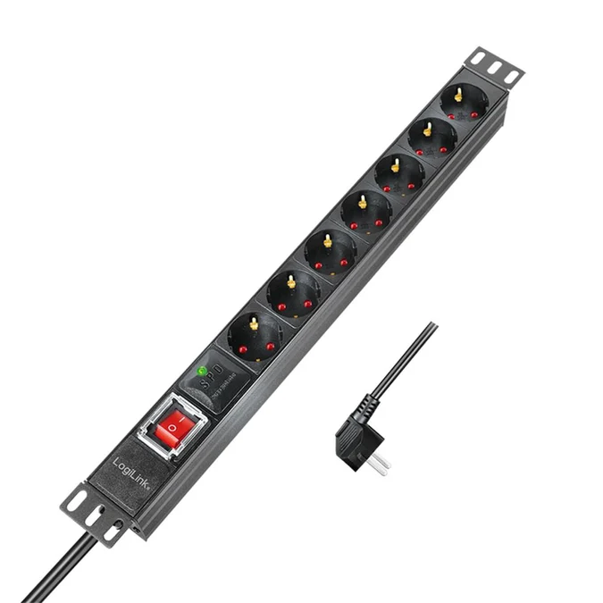 19" power strip, 7 sockets, with switch and surge protection